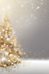 Golden White Christmas Background with Snowflakes Creating a Magical Winter Holiday Atmosphere