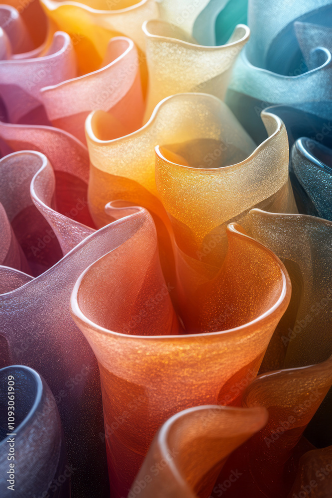 Aufkleber a minimalist display of vibrant glass waves with an organic flow, creating a bold abstract centerpie