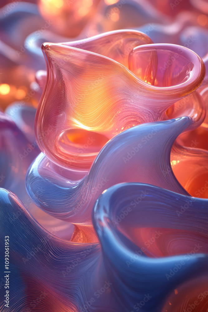 Aufkleber a minimalist display of vibrant glass waves with an organic flow, creating a bold abstract centerpie