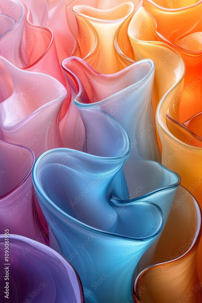 Aufkleber a minimalist display of vibrant glass waves with an organic flow, creating a bold abstract centerpie