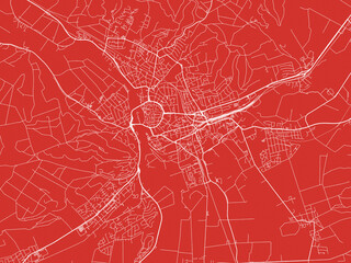 Christmas Map of Hameln, Germany in Snowy White on Festive Red Background.