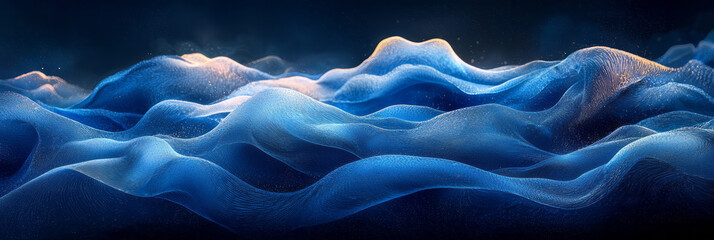 Obraz premium A sophisticated blend of blue and black fluid curves, highlighted by gradient lighting that enhances their organic shapes and intricate patterns,