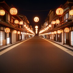 Fototapeta premium Night street scene with traditional Asian lanterns.