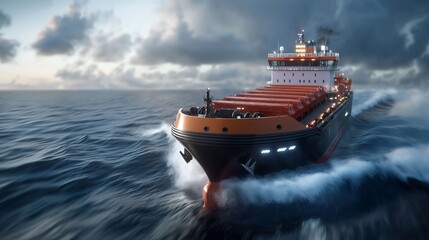Action-packed cargo ship voyage midocean adventure digital technology showcase marine environment dynamic viewpoint innovative concepts for smart shipping solutions