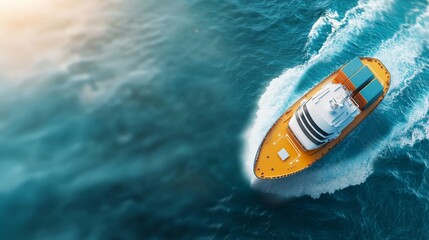 Cargo ship navigating mid-ocean using digital smart contracts ocean environment high angle viewpoint technology concept for future shipping solutions