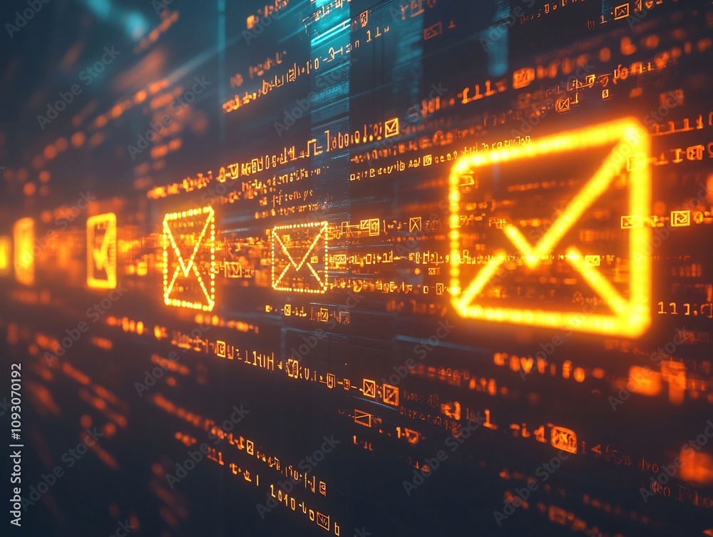 Poster glowing algorithm powering ai driven email marketing campaign optimization