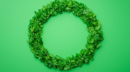 Creating a Fresh Parsley Wreath Home Decor Project Green Background Lifestyle Close-up DIY Concept for Home Styling