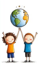 Fototapeta premium Happy Kids Holding Earth Globe Teamwork Friendship Global Unity Childhood
