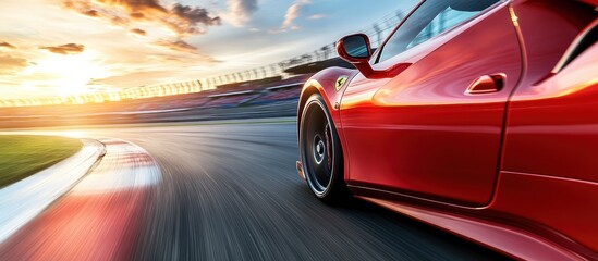 Fototapeta premium Red Sports Car On Race Track