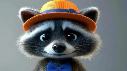 Charming raccoon dressed with hat bowtie