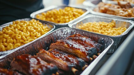 Closeup of BBQ Ribs and Mac & Cheese