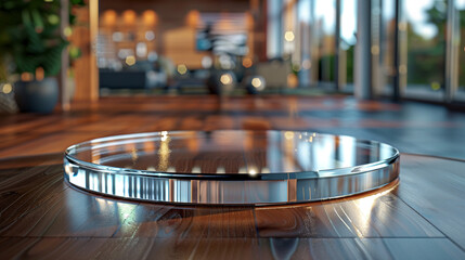 Fototapeta premium Stylish Round Chrome Display Stand for Modern Interiors
