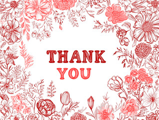 Thank you a card with beautiful hand drawn floral motifs