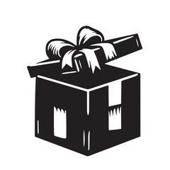 Gift box vector silhouette. Present gift box silhouette. Gift box vector logo, icon black and white.