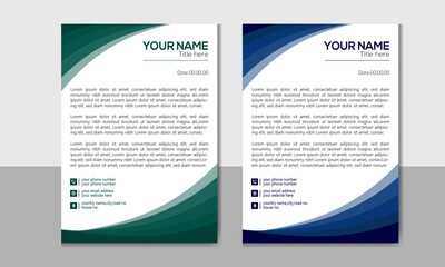 minimalist simple  corporate modern professional letterhead design with blue and green color