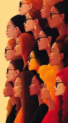 A vibrant illustration of diverse women with unique hairstyles, showcasing empowerment and solidarity on International Women's Day