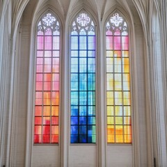 Fototapeta premium Three vibrant stained-glass windows in a Gothic church.