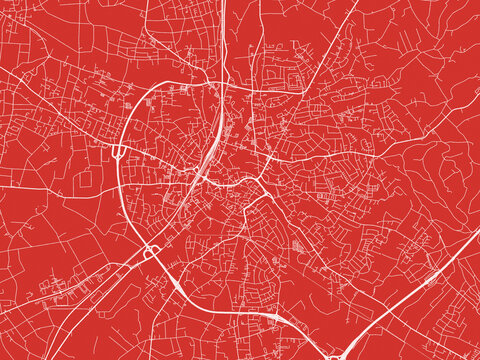 Christmas Map of Herford, Germany in Snowy White on Festive Red Background.