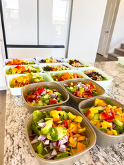 Meal Prep with Colorful Salads in Containers