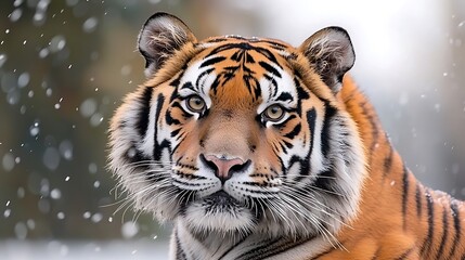 Obraz premium The stunning Bengal tiger exudes an aura of raw power as it locks eyes with the camera, its intense gaze hinting at the untamed ferocity simmering within.