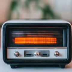 Fototapeta premium Vintage radio with orange illuminated dial.
