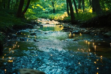 Fototapeta premium Enchanting Stream Flows Through A Lush Forest
