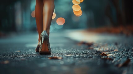 Woman in high heels walking through the night