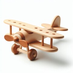 Wooden toy airplane over white background. AI generated.
