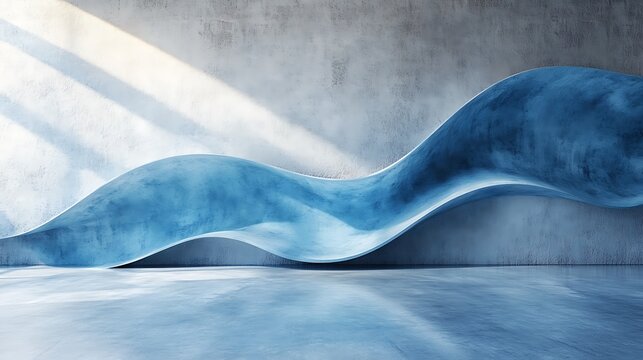 Blue wave forms against a rough concrete wall artistic abstract modern look 3d rendering