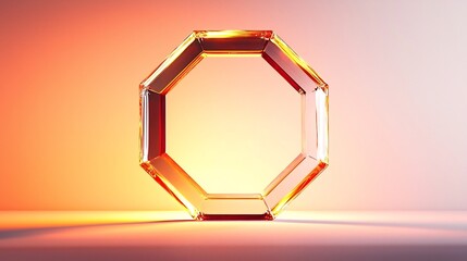 Vibrant glowing orange octagon geometric shape with a luminous effect against a clean white background creating an energetic and eye catching visual representation of creativity and enthusiasm