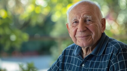Close-up of a joyful elderly man smiling warmly