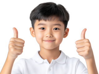 Enthusiastic young boy shows thumbs up against a vibrant multicolored background, expressing positivity and joy