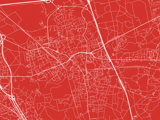 Christmas Map of Hilden, Germany in Snowy White on Festive Red Background.