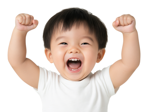 Adorable baby with arms up, a portrait of joyful reaching and tiny, outstretched hands