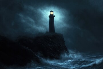 Lone Lighthouse Stands Against Stormy Seas