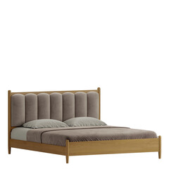 Obraz premium A bed with a wooden frame and a brown comforter