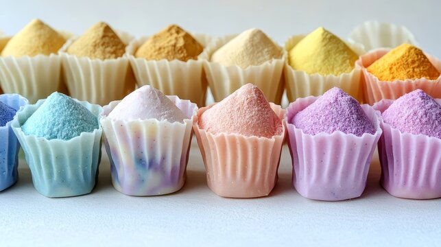 Vibrant pastel colors in small cups invite creativity for various artistic endeavors and crafts