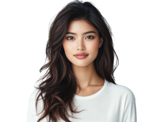 Radiant portrait of a woman with long, flowing brown hair, captivating image of natural beauty and timeless elegance