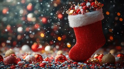 Red sock with a christmas decoration on it