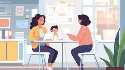 Parents Meeting with Teacher: Discussing Child's Progress and School Matters