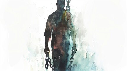 Abolition of Slavery Day Abstract watercolor art of man in chains symbolizing freedom and liberation concepts