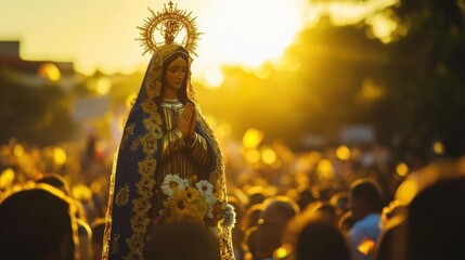 Virgin of Caacupe Day Evening procession in honor of holy virgin mary during festival celebration