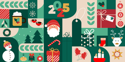 Merry Christmas and Happy New Year abstract geometric design banner,background,print,poster,wallpaper,cards,advertisement,texture for packaging. Xmas seamless geometric pattern,minimalist