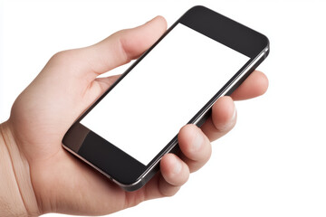 person using phone, blank screen on white background