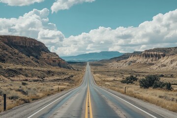 Desert Highway Stretching Towards Distant Mountains