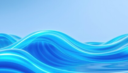 Abstract elegant blue neon wave on light blue gradient background, Generative Ai