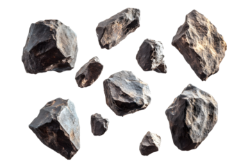 Asteroids swarm of boulders or stone meteorite isolated on transparent or white background, png