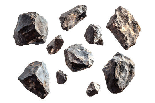 Asteroids swarm of boulders or stone meteorite isolated on transparent or white background, png