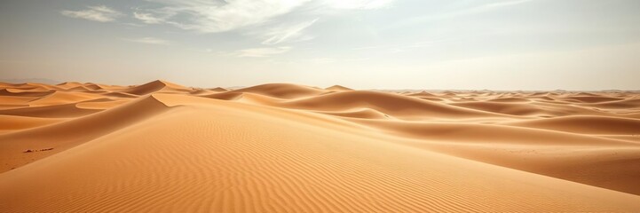 Dunes of endless sand stretching across the arid landscape under a vast Sahara sky, natural beauty, shifting sands