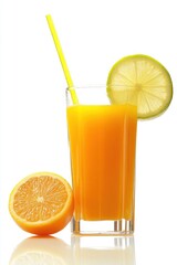 Fototapeta premium National Fresh Squeezed Juice Day Refreshing orange juice with lime and orange slices for a perfect summer beverage